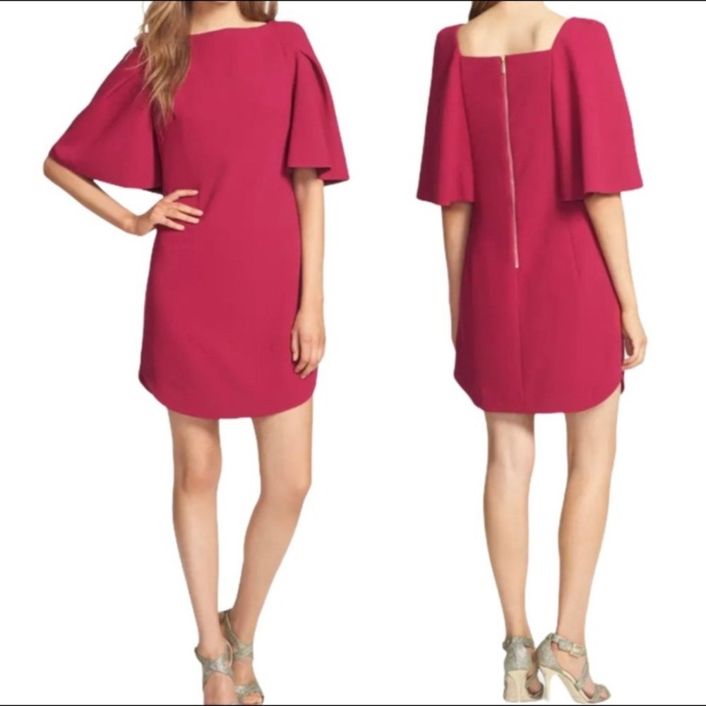 Trina Turk Fuchsia Cape-Sleeve Midi Dress